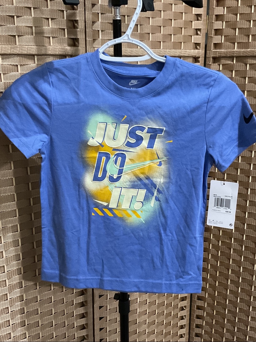 Nike Blue Short-Sleeve Tee with Multicolor 'Just Do It' Graphic